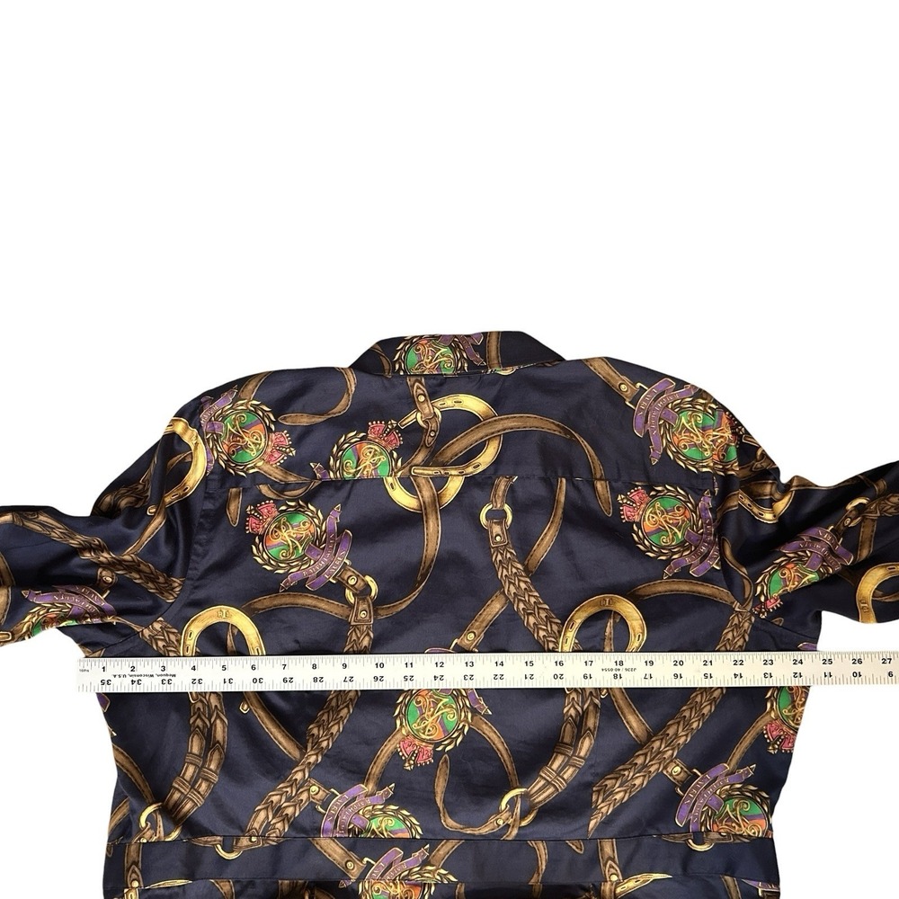 Lauren RALPH LAUREN Equestrian Print Top sz 16W Blue Long Sleeve Peplum Cotton - Picture 4 of 10